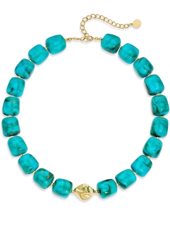 Anthropologie Jewelry - Statement Turquoise Color Marbled Bead Necklace with Gold Accent